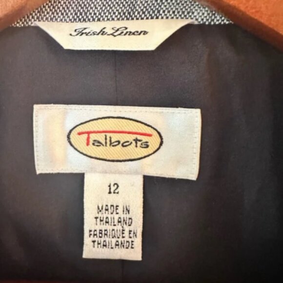 TALBOTS 100% IRISH LINEN BLUE BLAZER CLASSIC LINED 3 BUTTON CARREER , SZ 12 - Picture 2 of 6